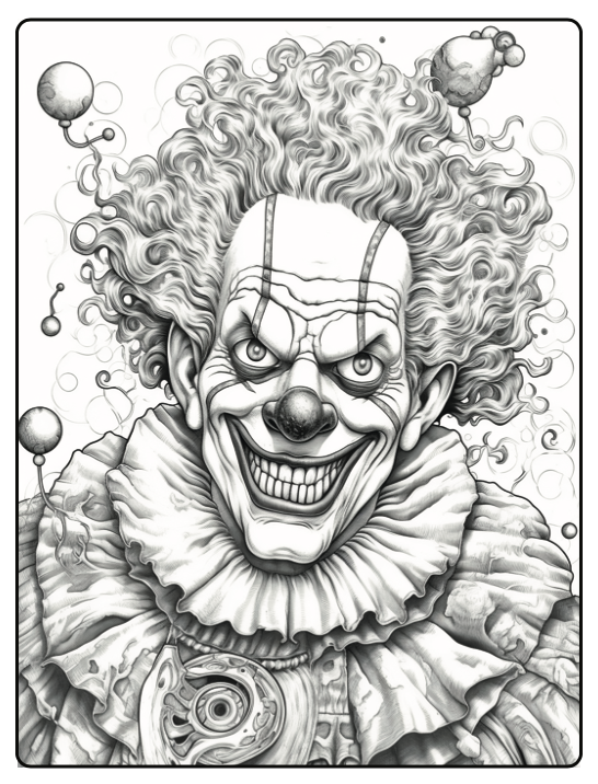 Creepy carnival coloring sinister clowns and characters