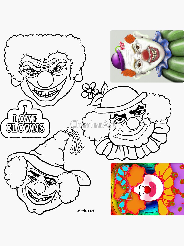 Creepy clowns you color i love clowns line art sticker for sale by cheriesart