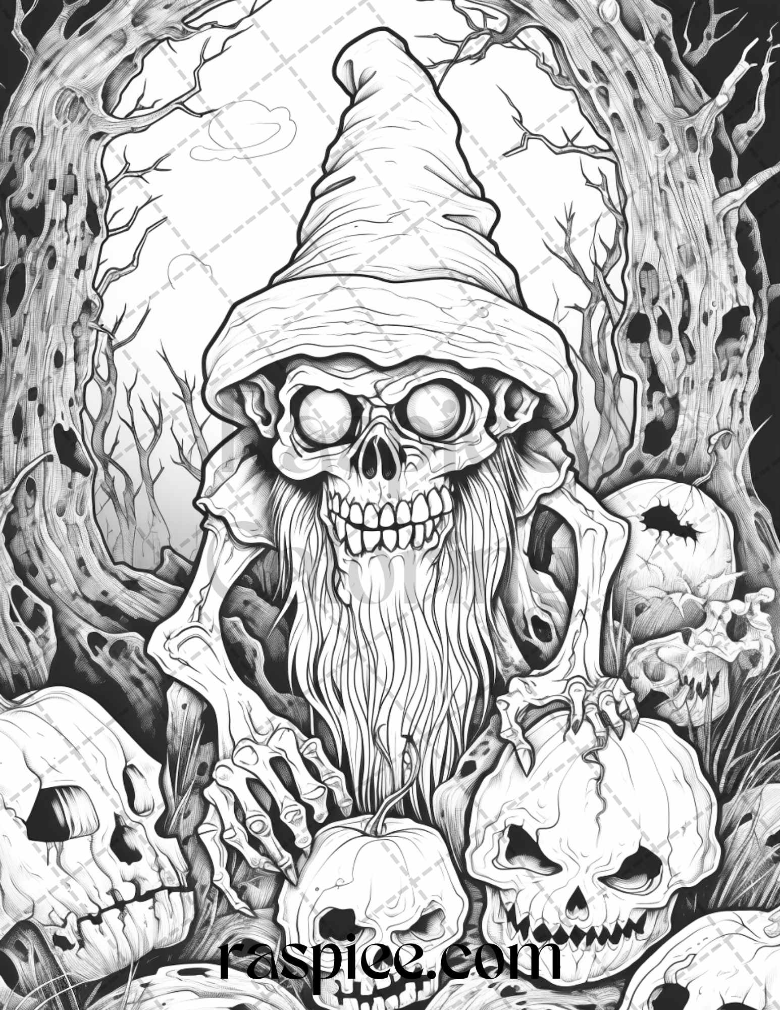 Horror zombie gnomes grayscale coloring pages printable for adults â coloring