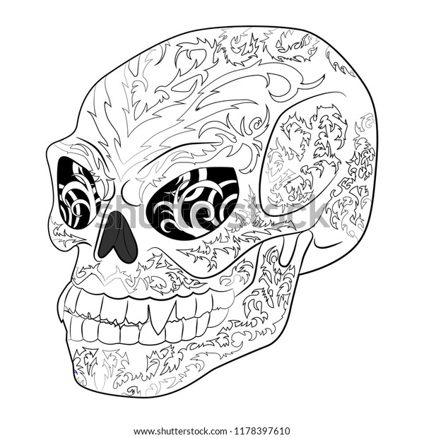 Antistress coloring page halloween evil skull stock vector royalty free