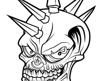 Printable spike skull digital download gothic coloring page