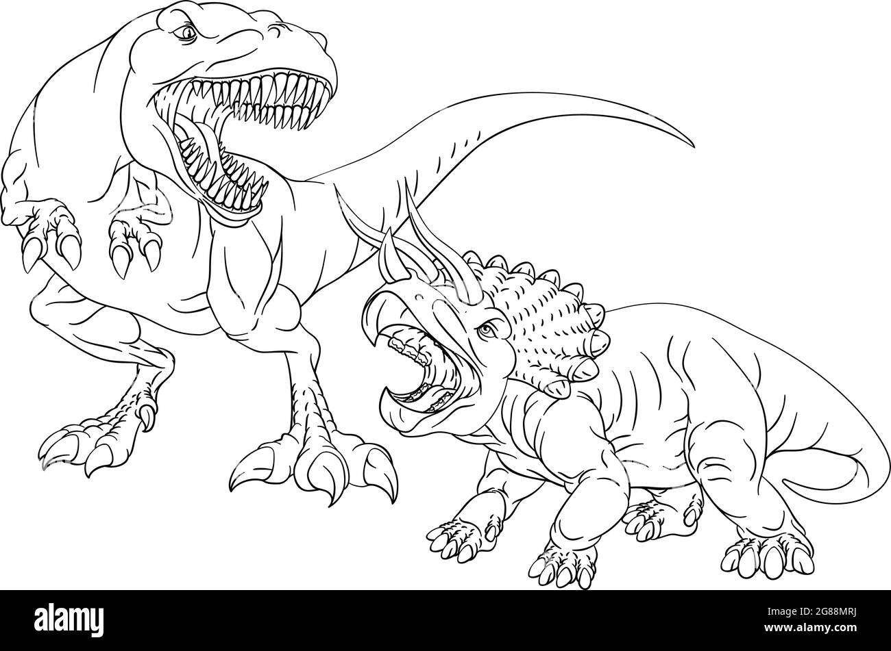 Coloring book page dinosaurs in outline stock vector image art