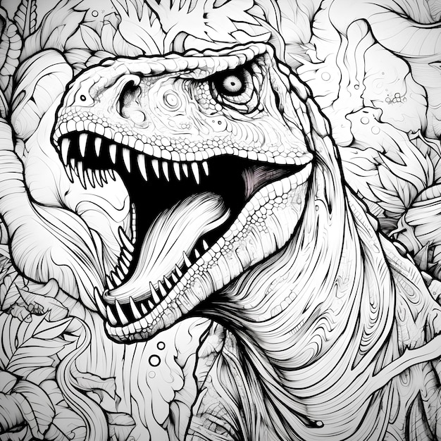 Premium ai image coloring page for adults with scary dinosaur