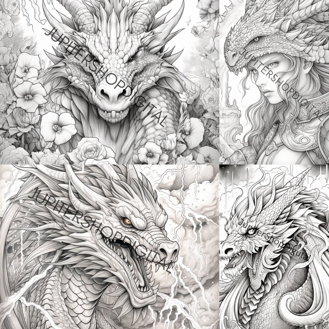 Dragon coloring pages unique adult coloring sheets in various styles