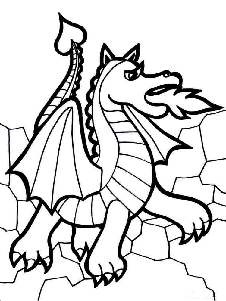 Scary dragon spitting the fire coloring page