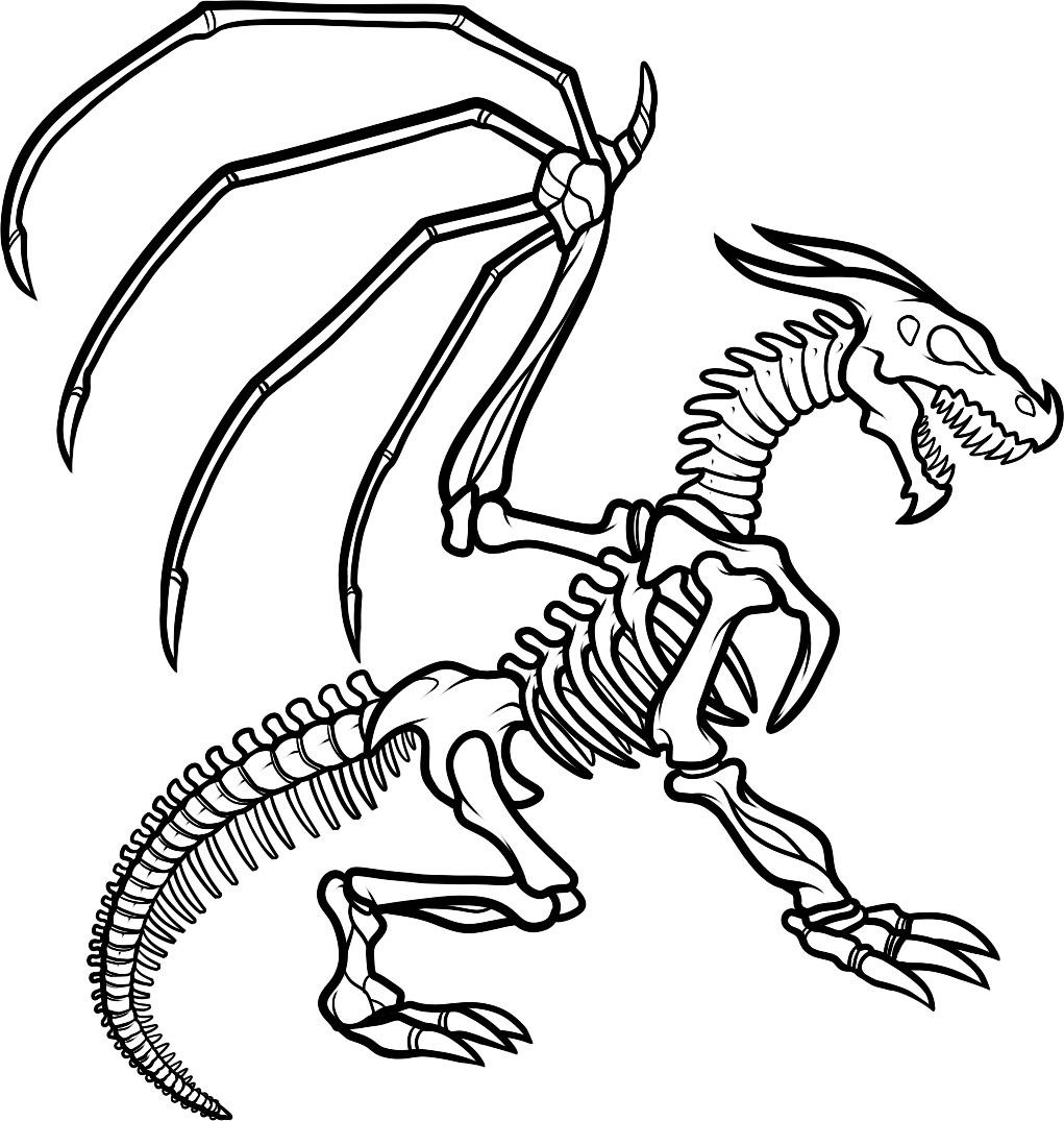 Skeleton dragon coloring page