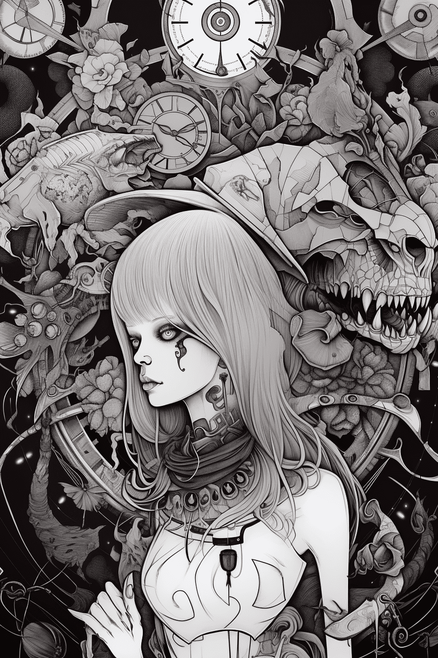 Adult printable coloring pages free creepy kawaii anime dark fantasy printable coloring book sheets