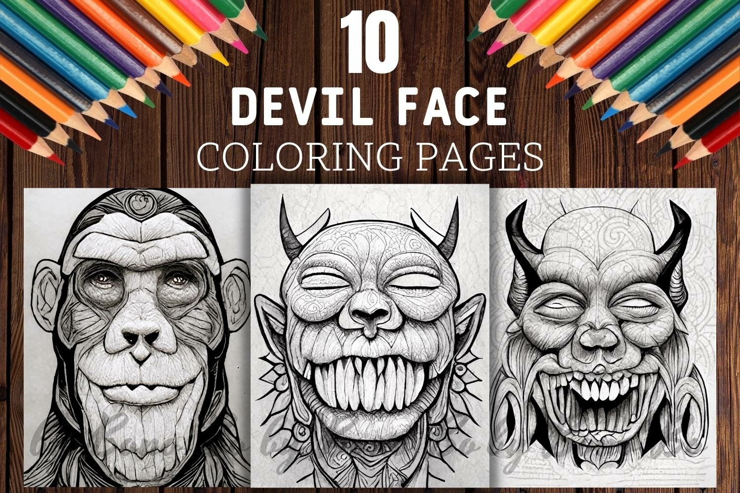 Devil face scary coloring pages for adults