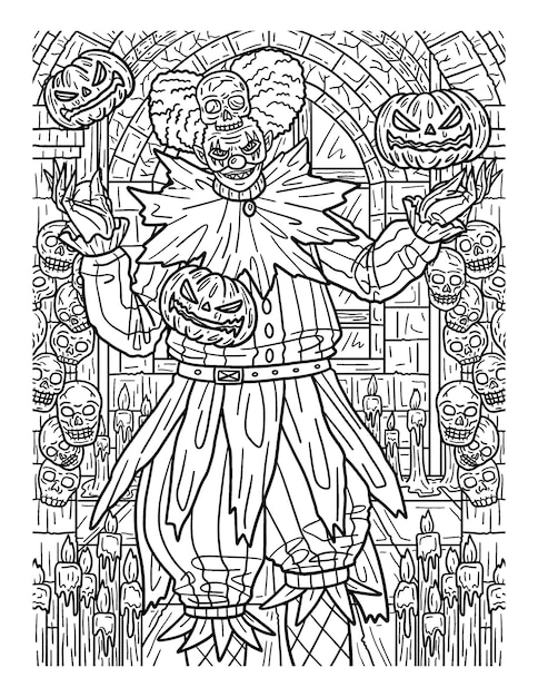 Premium vector halloween clown coloring page for adults