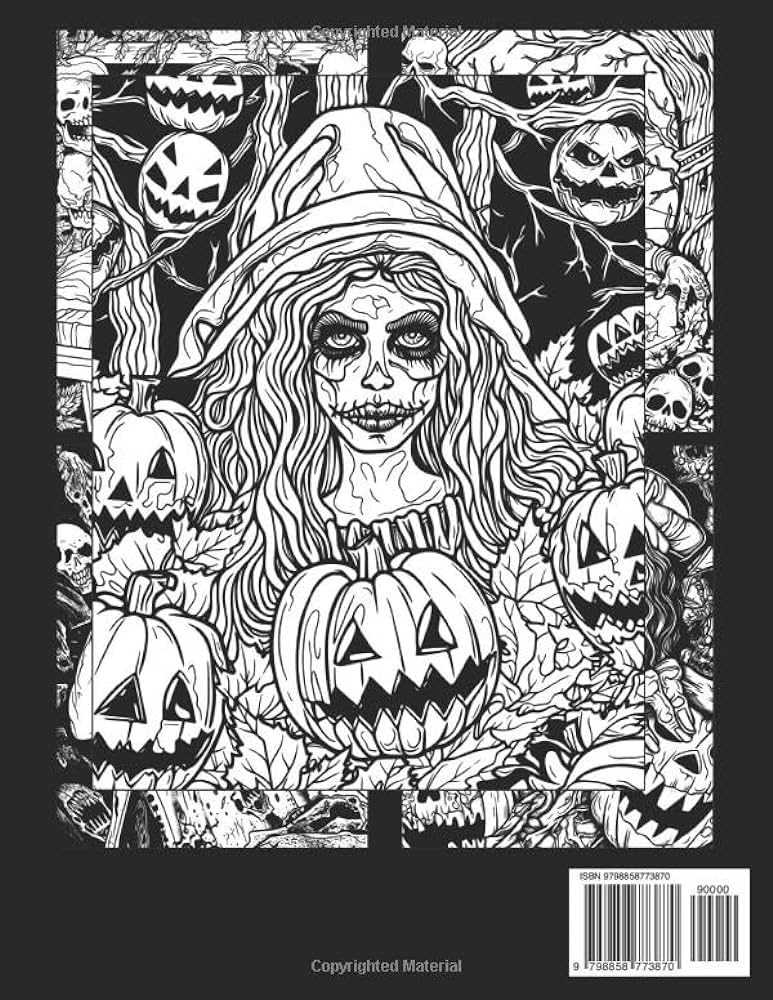 Freak of halloween coloring book horror coloring pages with gory monsters terrifying pumpkin creatures spine