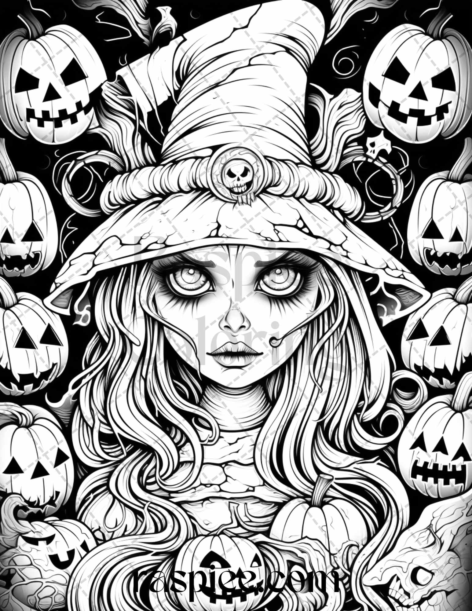 Spooky miss nightmare grayscale coloring pages printable for adults â coloring