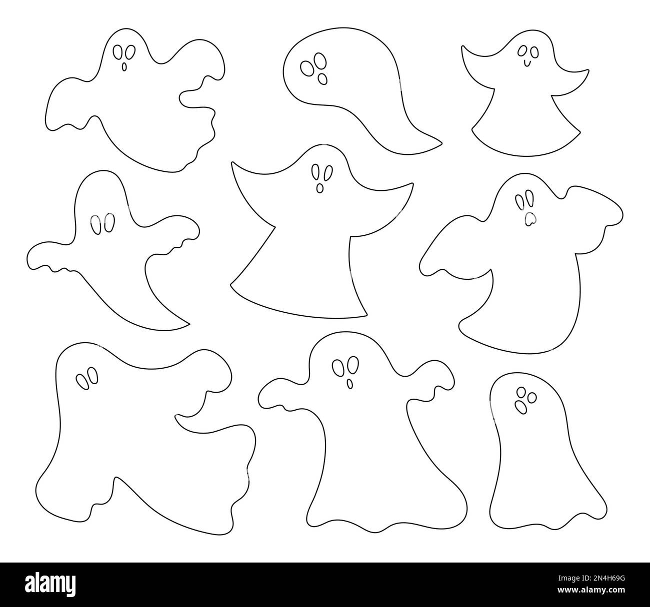 Vector black and white ghosts set outline halloween party illustration or coloring page with funny spooks scary design for autumn samhain party all stock vector image art