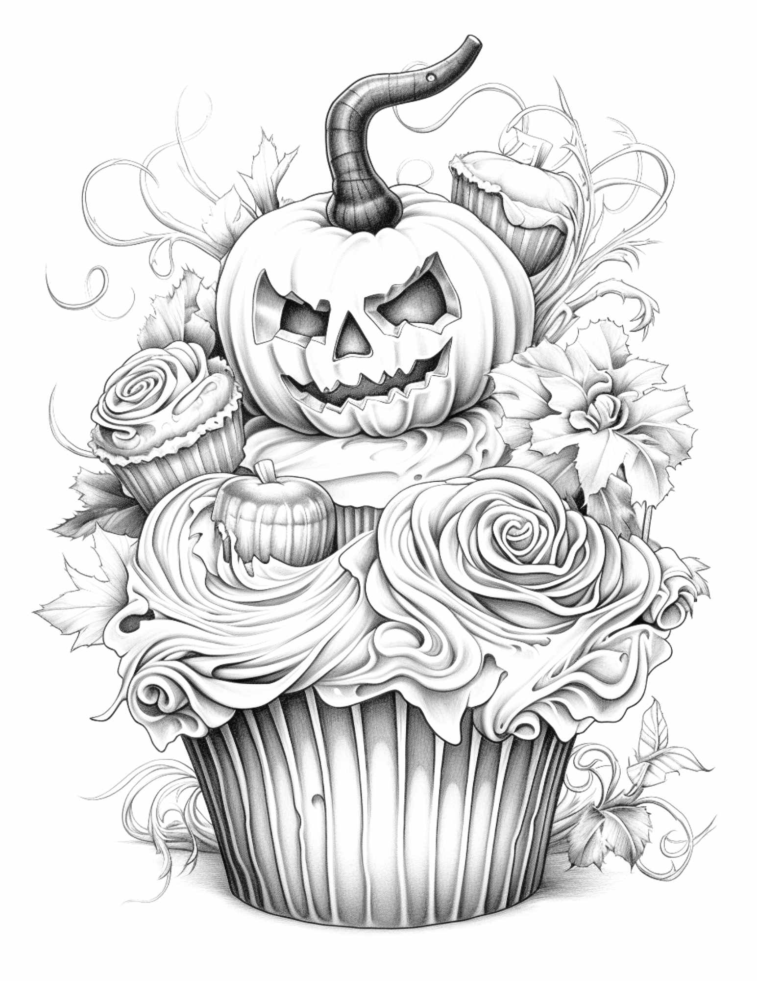 Free halloween spooky cupcakes grayscale coloring pages printable for â coloring