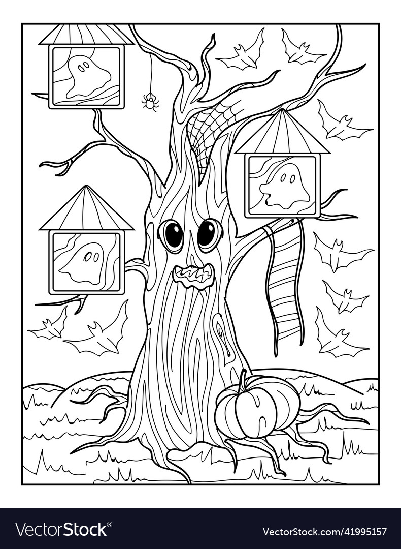 Scary halloween outline coloring pages vector image