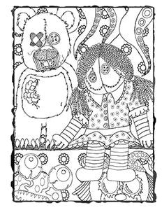 Dark whimsical art downloadable halloween coloring page scary toys
