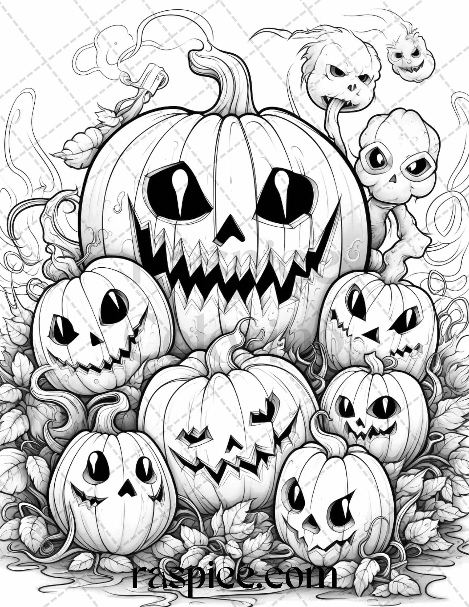 Halloween creepy kawaii grayscale coloring pages for adults and kid â coloring