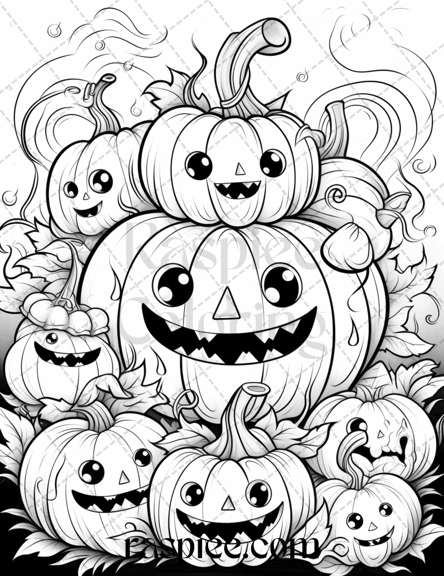 Halloween creepy kawaii grayscale coloring pages for adults and kid â coloring