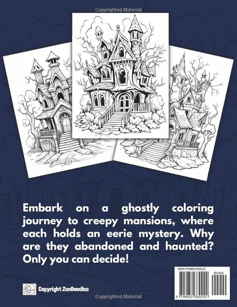 Creepy mansions a scary haunted house coloring book for adults and teens doodles zen books