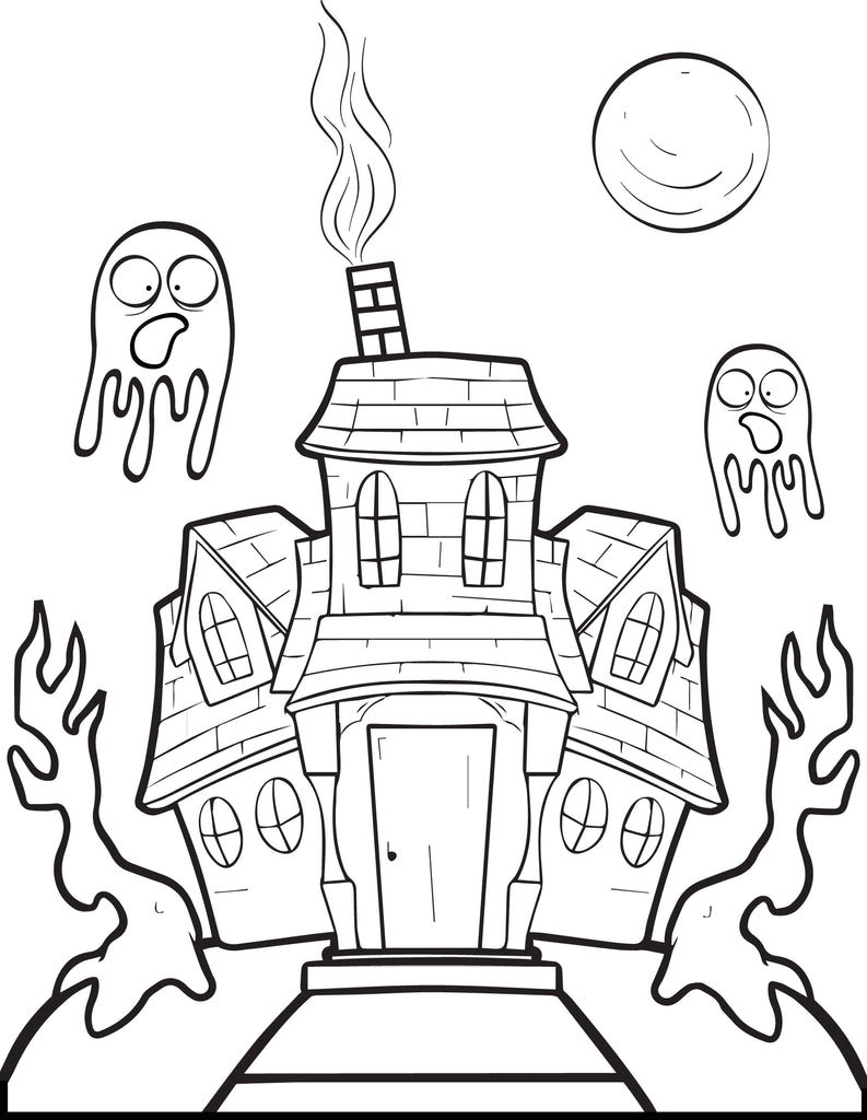 Printable halloween haunted house coloring page for kids â