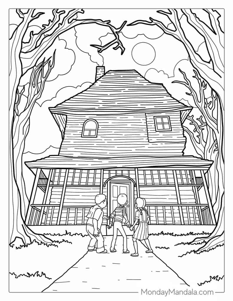 Haunted house coloring pages free pdf printables