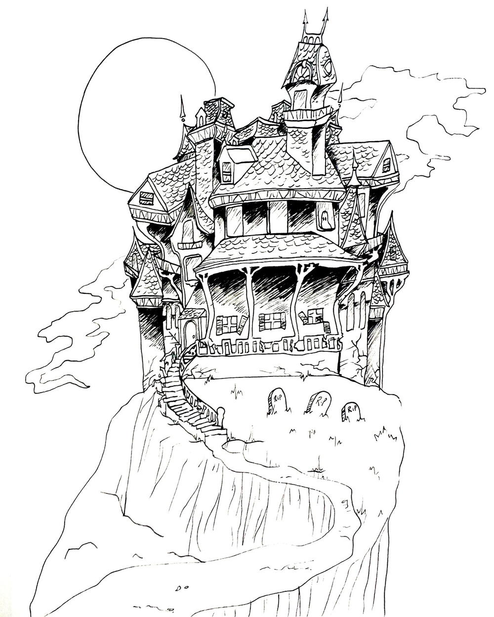 Haunted house coloring page