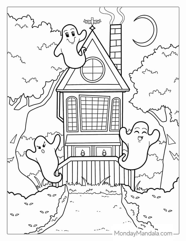 Haunted house coloring pages free pdf printables