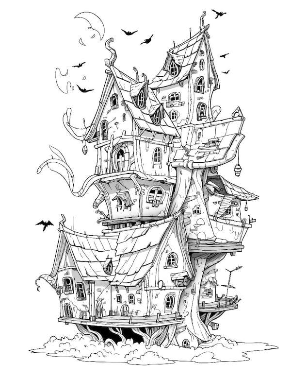 Creative haunted house coloring pages