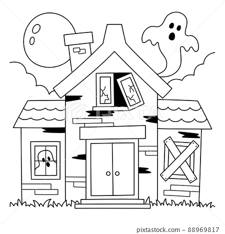 Haunted house halloween coloring page for kids