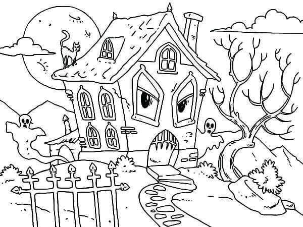 Printable haunted house coloring pages pdf