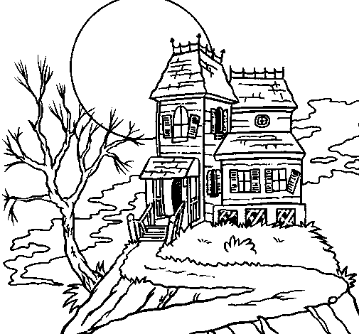 Haunted house coloring page