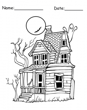 Printable haunted house coloring sheet