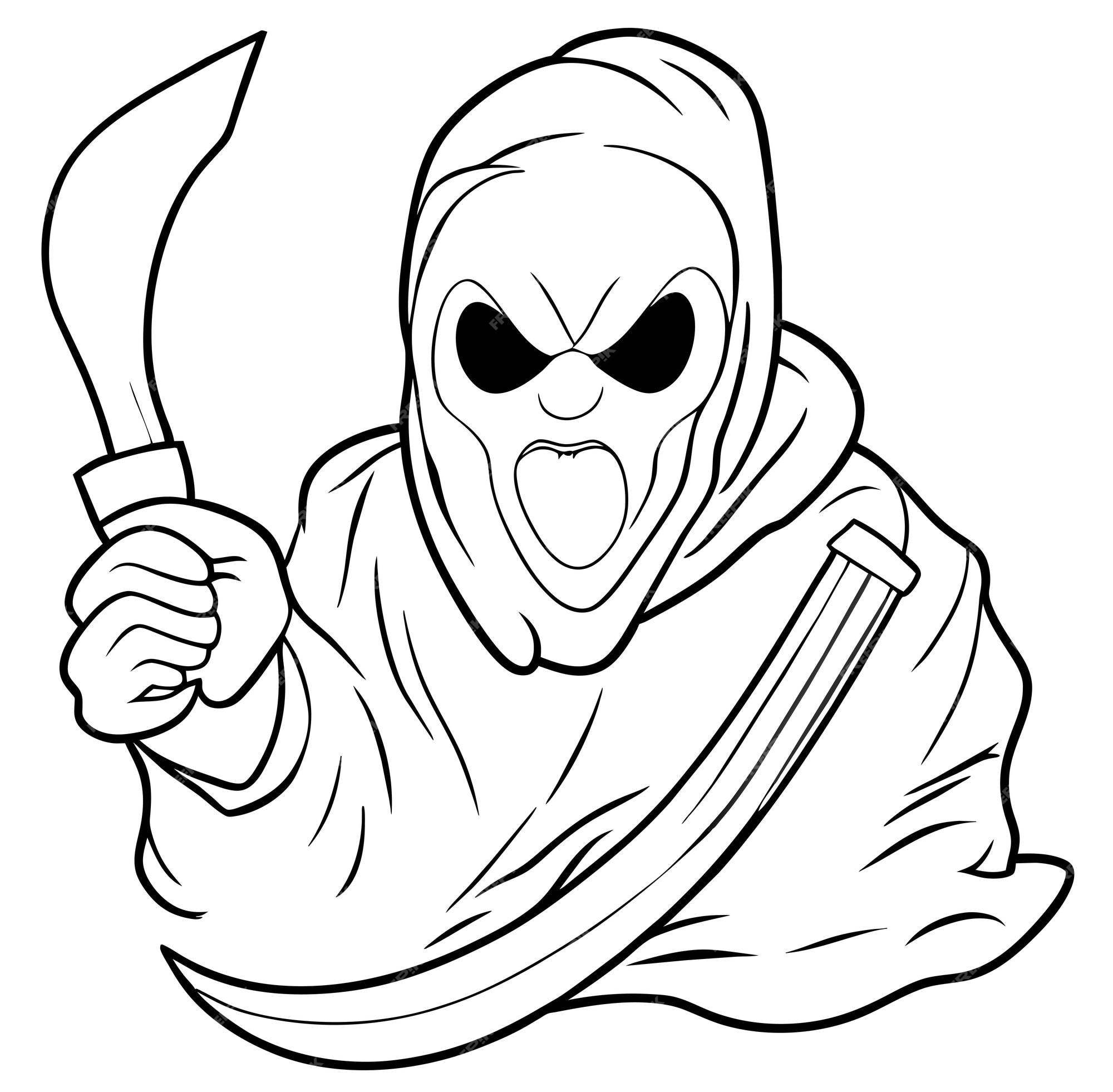 Premium vector ghost with knife coloring page vector
