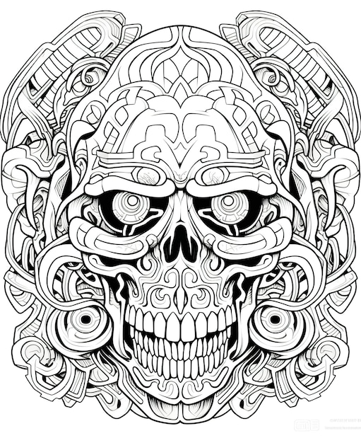 Premium ai image coloring page for kids scary skulls
