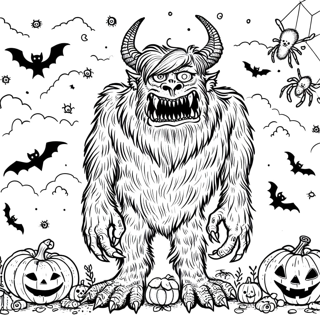 Scary halloween monster coloring page