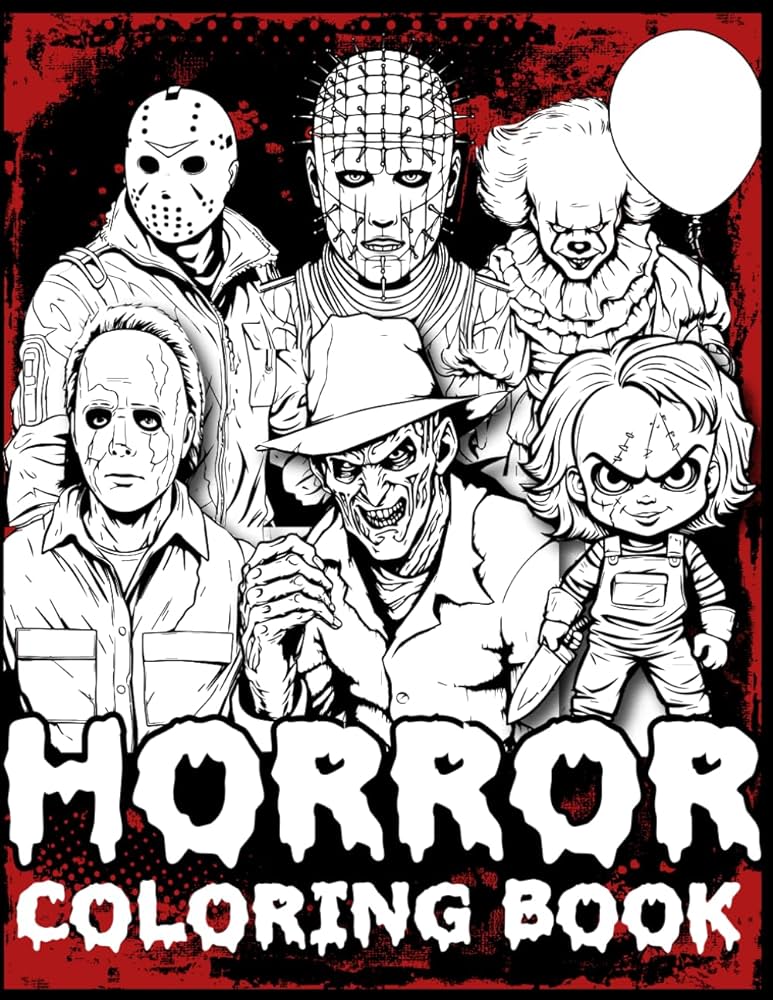 Horror coloring book the world of scary creatures and creepy serial killers from classic horror movies with haunting coloring pages for adults and kids gift for holiday halloween abbas dhiya eddine