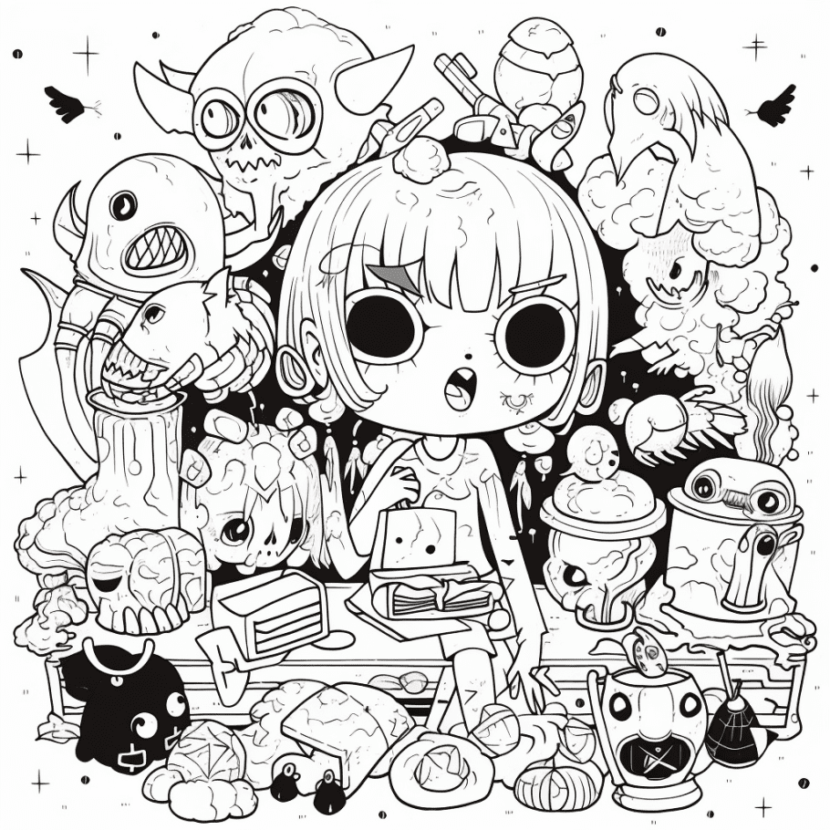 Adult printable coloring pages free creepy kawaii anime dark fantasy printable coloring book sheets