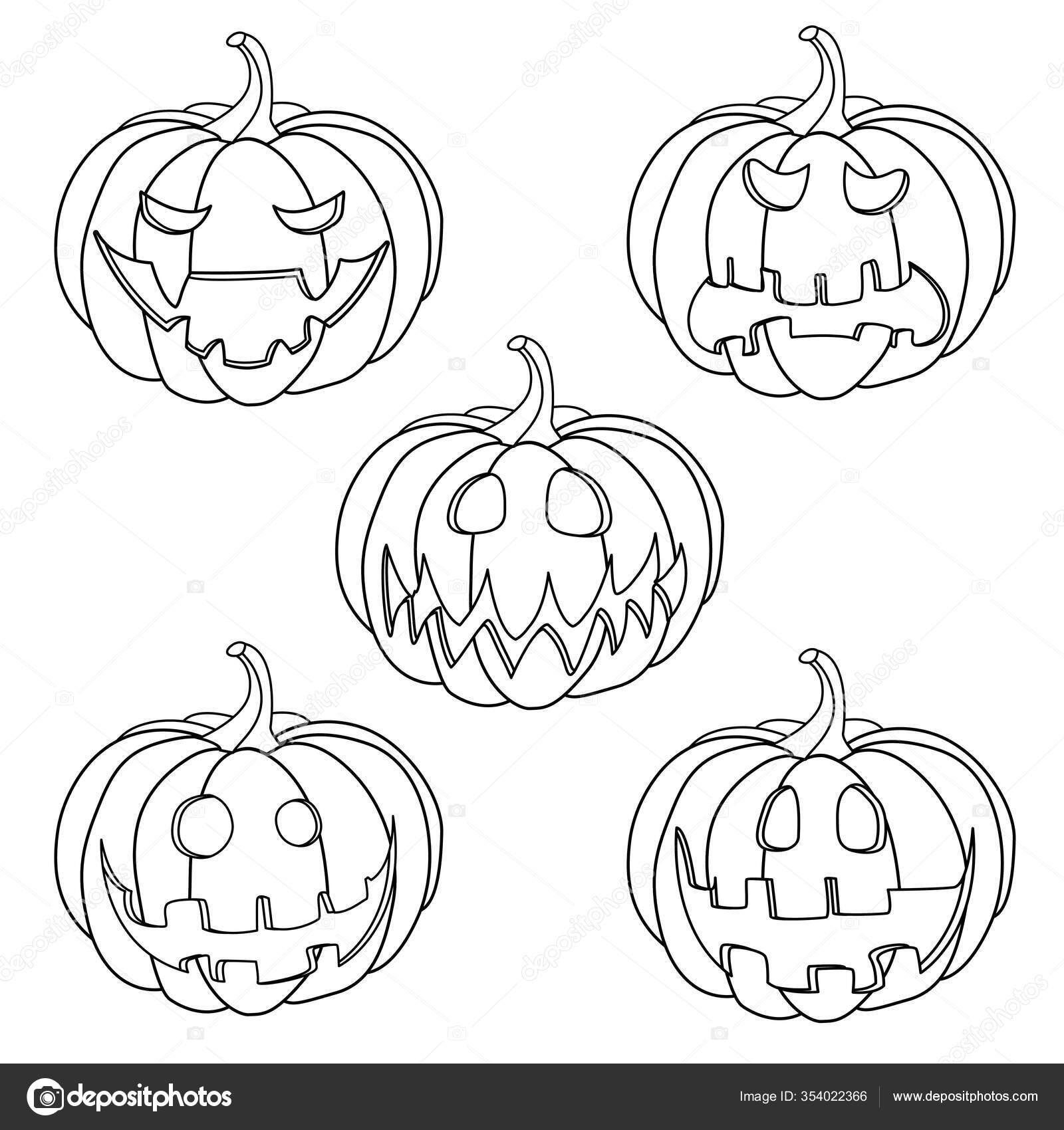 Coloring page scary halloween pumpkins stress book holiday elements black stock vector by xaphana