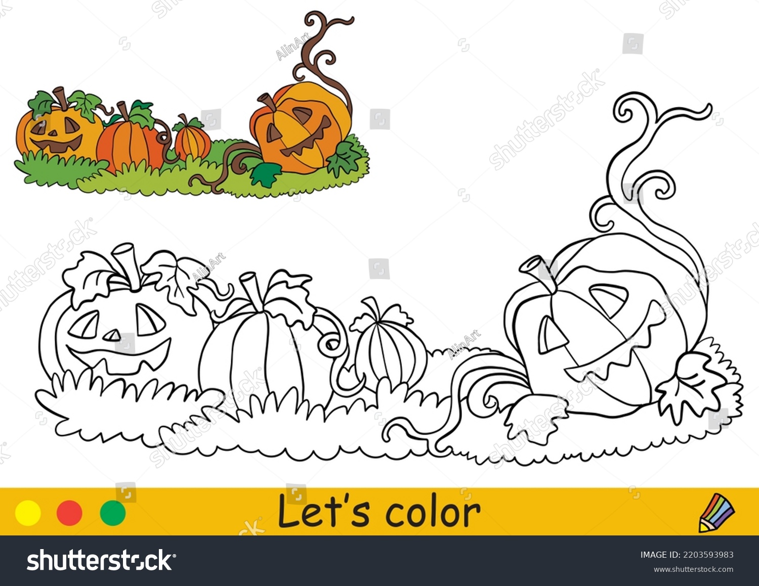 Scary pumpkins halloween concept coloring book stock vector royalty free