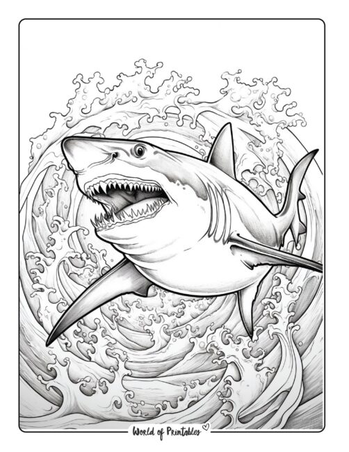 Shark coloring pages for kids adults