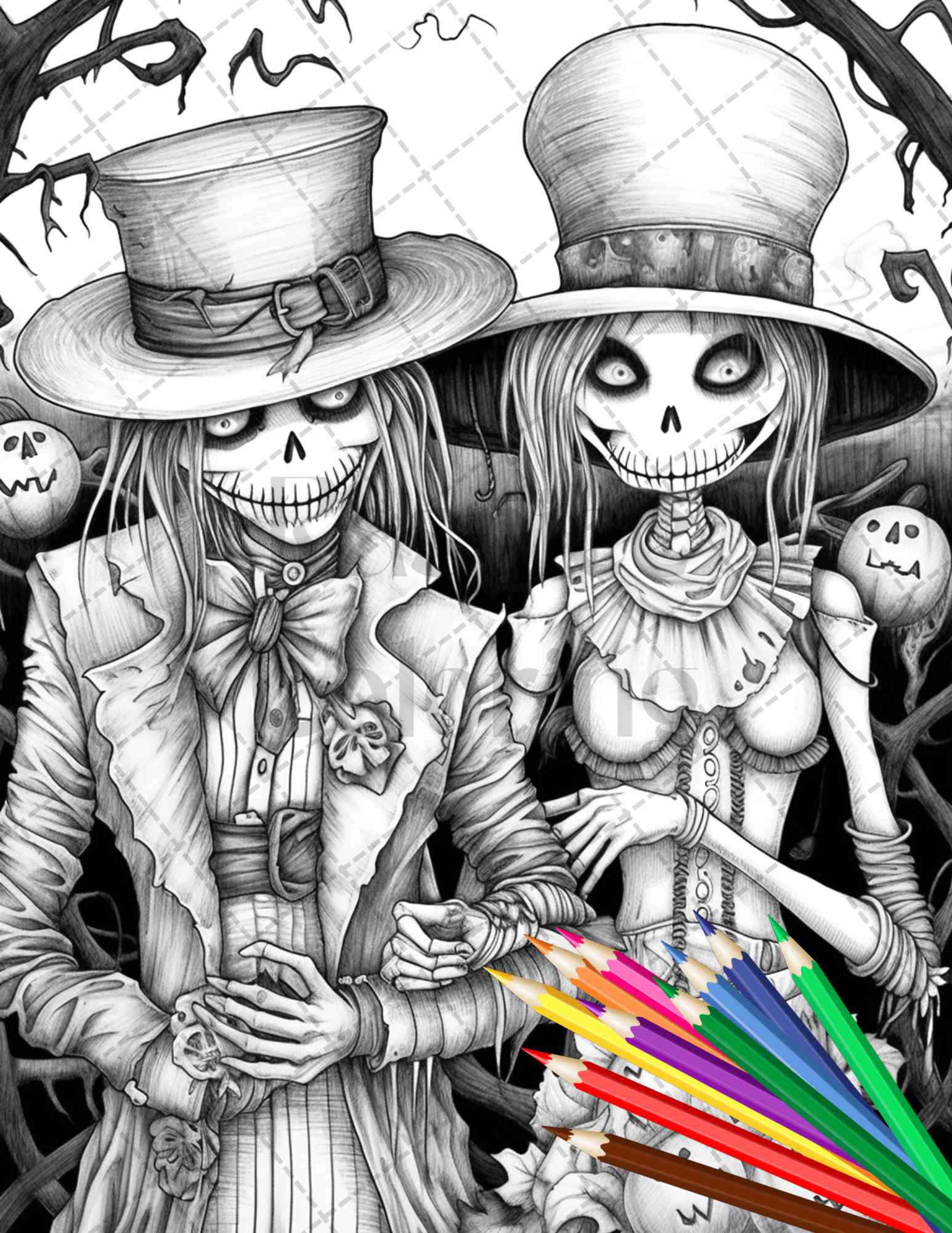 Scary scarecrows grayscale coloring pages printable for adults hal â coloring