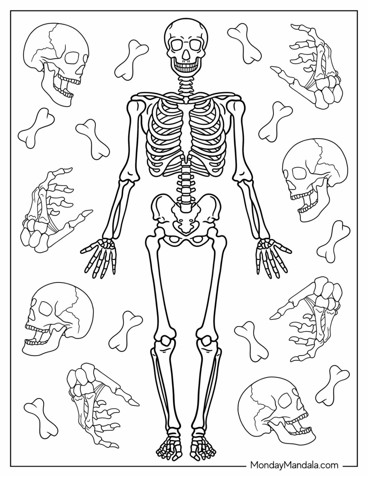 Skeleton coloring pages free pdf printables