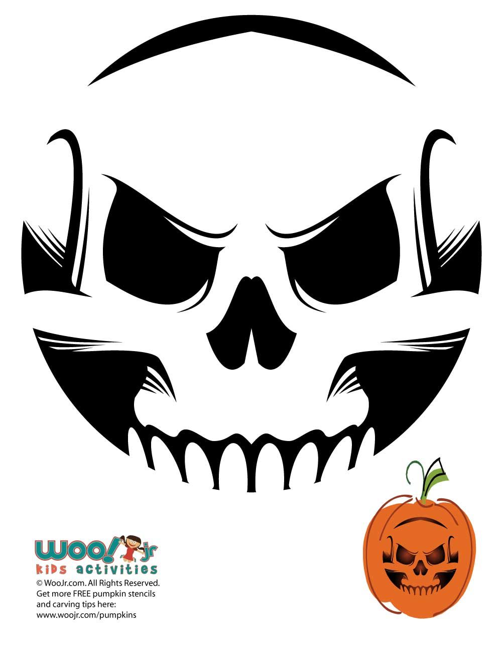 Cool scary skull pumpkin face woo jr kids activities childrens publishing skeleton pumpkin skull pumpkin pumpkin template