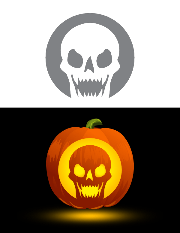 Printable scary skull pumpkin stencil