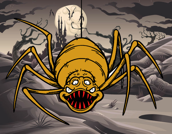 Colored page creepy spider painted by user not registered