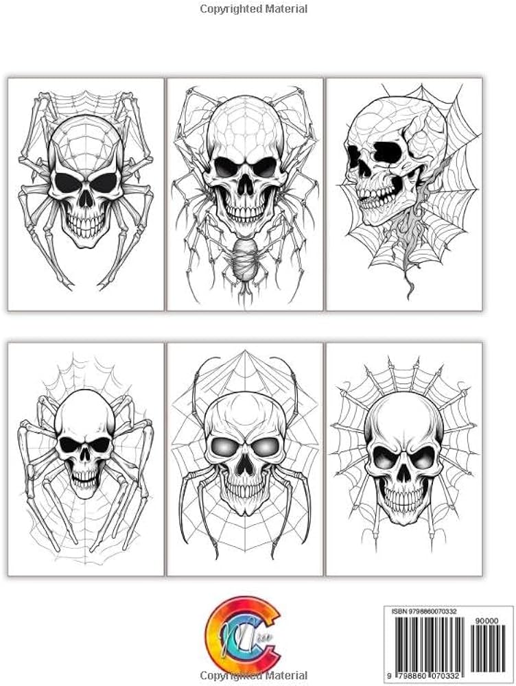 Spider skull spooky tattoos coloring book for adults horror tattoos large print illustrations with gothic creepy style in coloring pages for relaxation and anxiety relief colora mia books