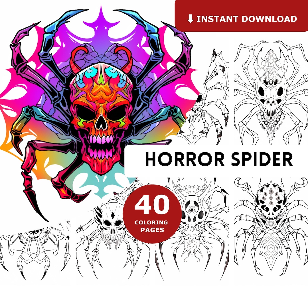 Halloween coloring pages fantasy spooky spider grayscale illustration stress relief