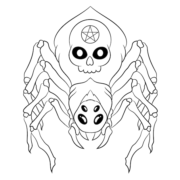 Premium vector cute creepy kawaii pastel goth spider coloring page