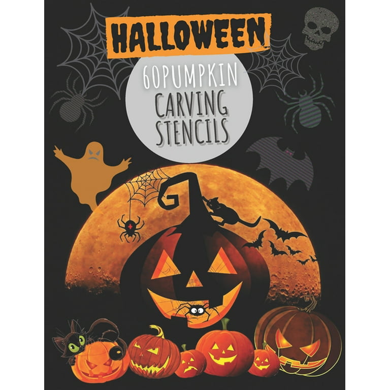 Pumpkin carving stencils template patterns for funny and scary halloween decor with pages lined