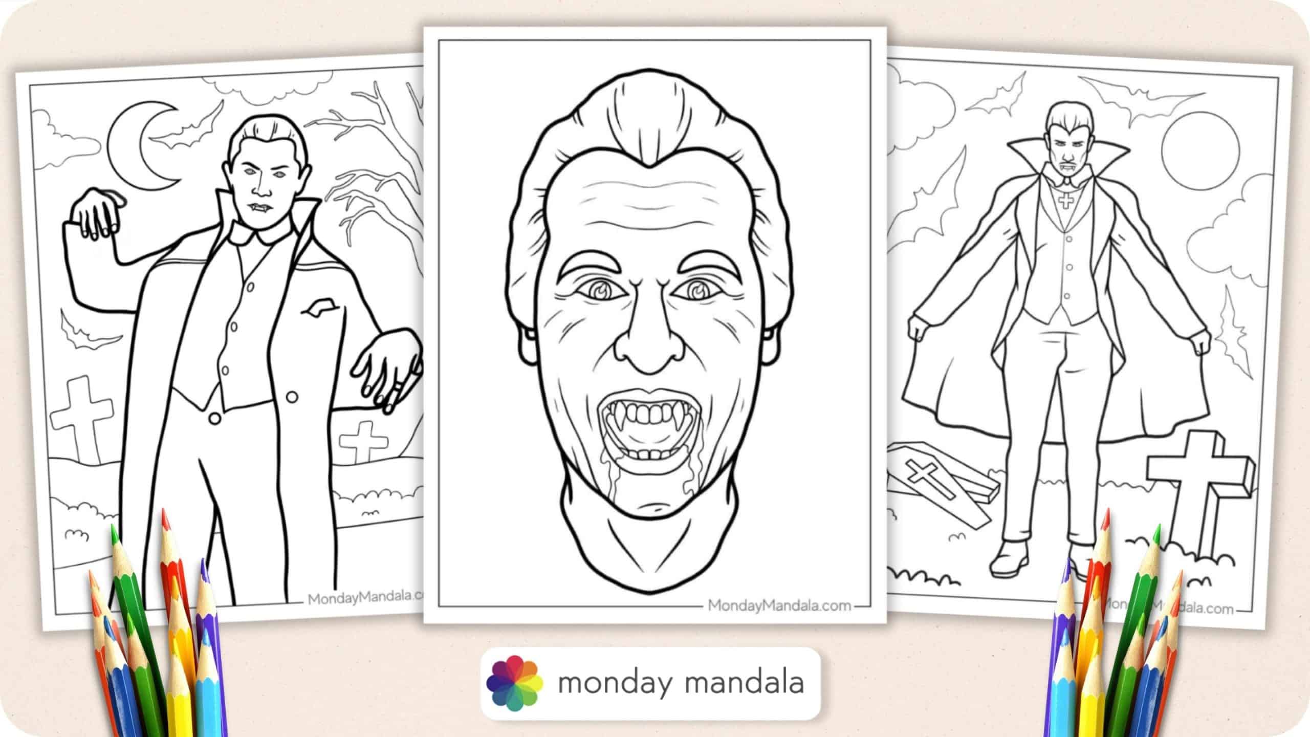 Vampire coloring pages free pdf printables