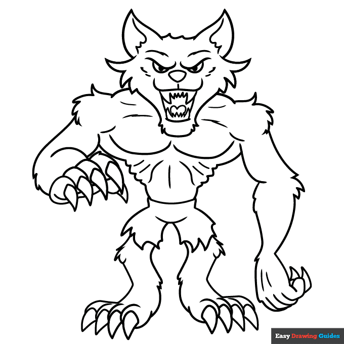 Cartoon werewolf coloring page easy drawing guides